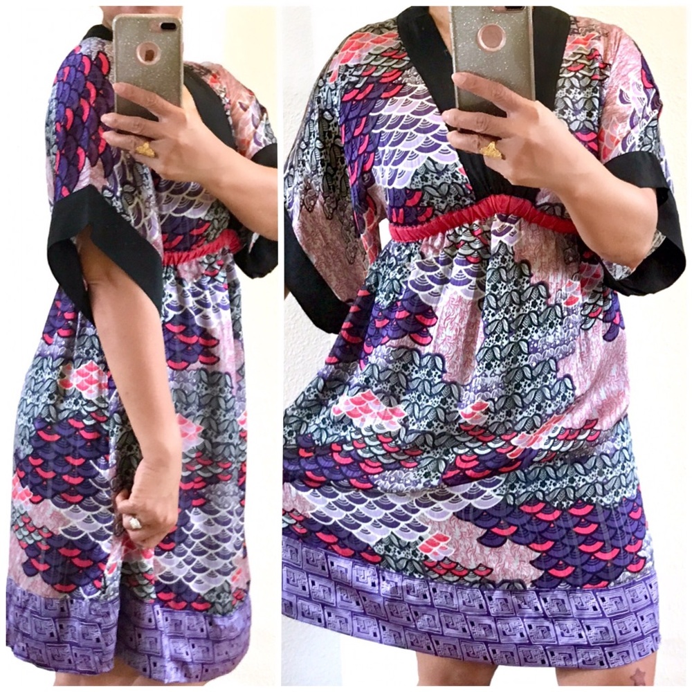 Mango Multicolor Mini Dress with Purple and Pink Pattern